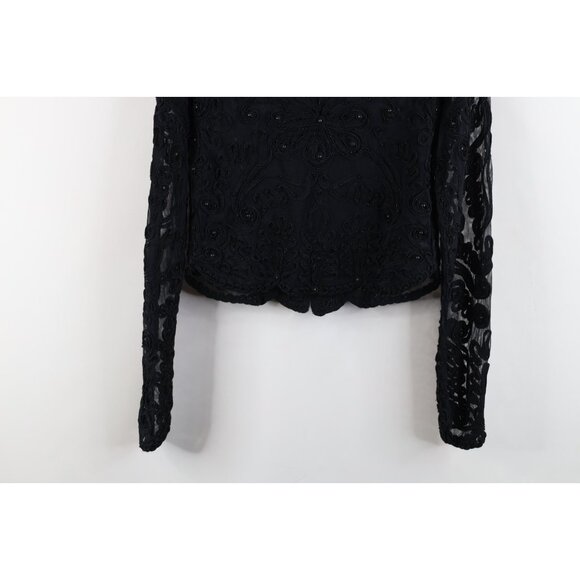 Vintage 90s Cache Womens Large Beaded Sheer Lace Button Cardigan Sweater Black - Picture 14 of 14